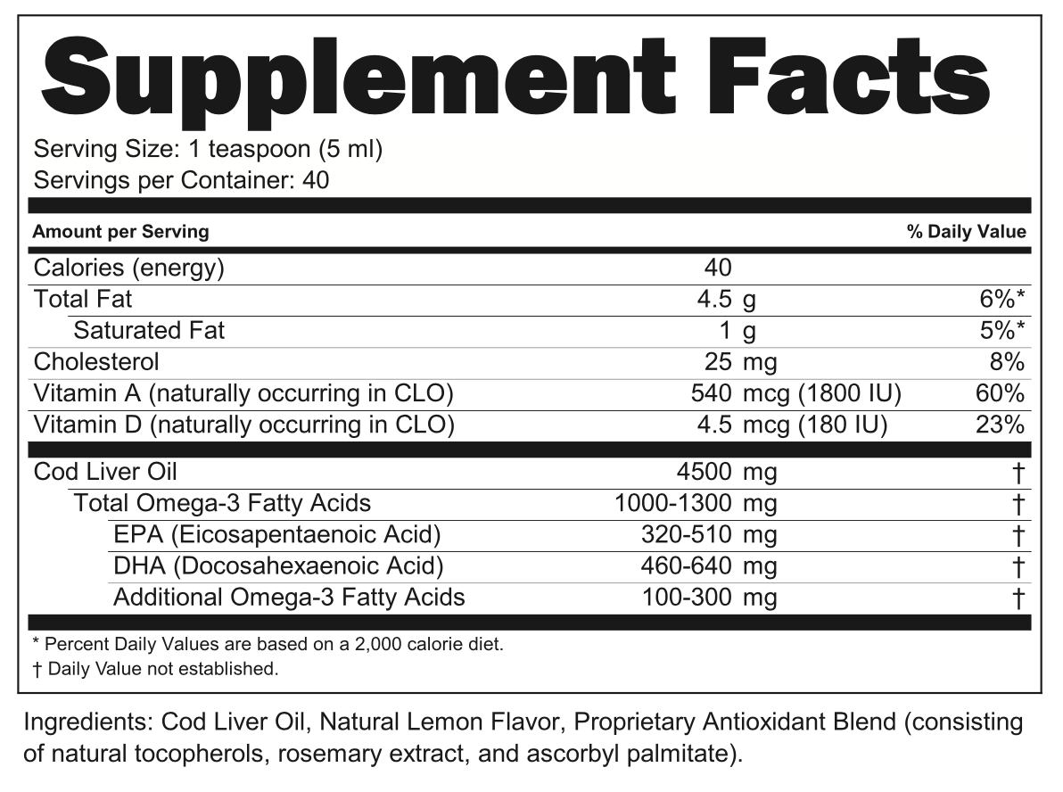 Norwegian Cod Liver Oil |CLO with Natural Vitamins A & D